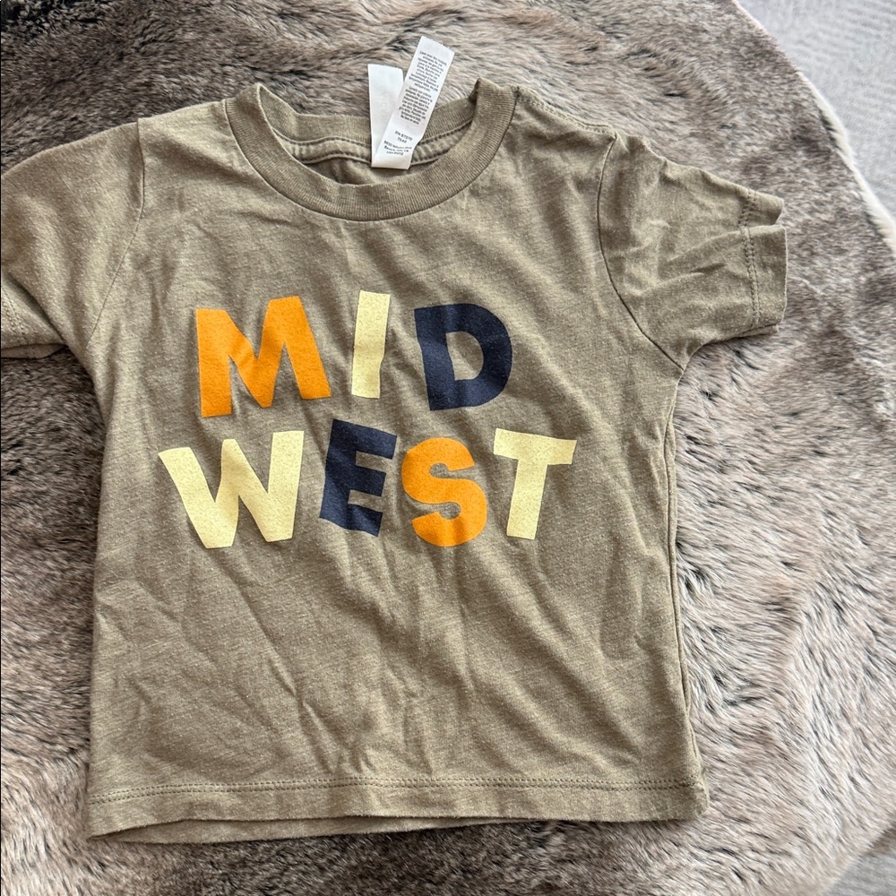 Kids Olive 'MID WEST' Graphic Tee with Yellow & Navy Letters